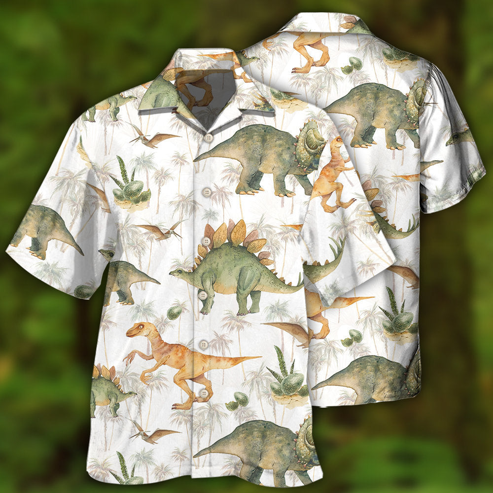 Tropical Dinosaur Hawaiian Shirt For Nature Fans, Resort Trips, And Comfortable Warm Weather Wear