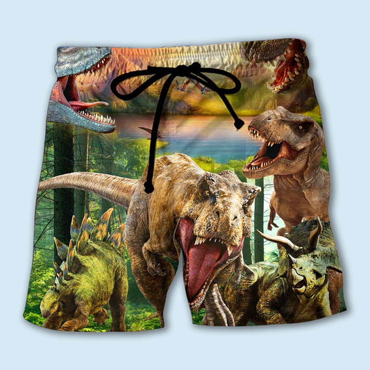 Roarsome Dinosaur Cool Fun Beach Shorts Design View For Poolside Relaxation And Holiday Trips
