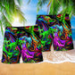 Dinosaur Amazing Love Neon Color Hawaiian Print Beach Shorts For Wildlife Inspired Summer Style