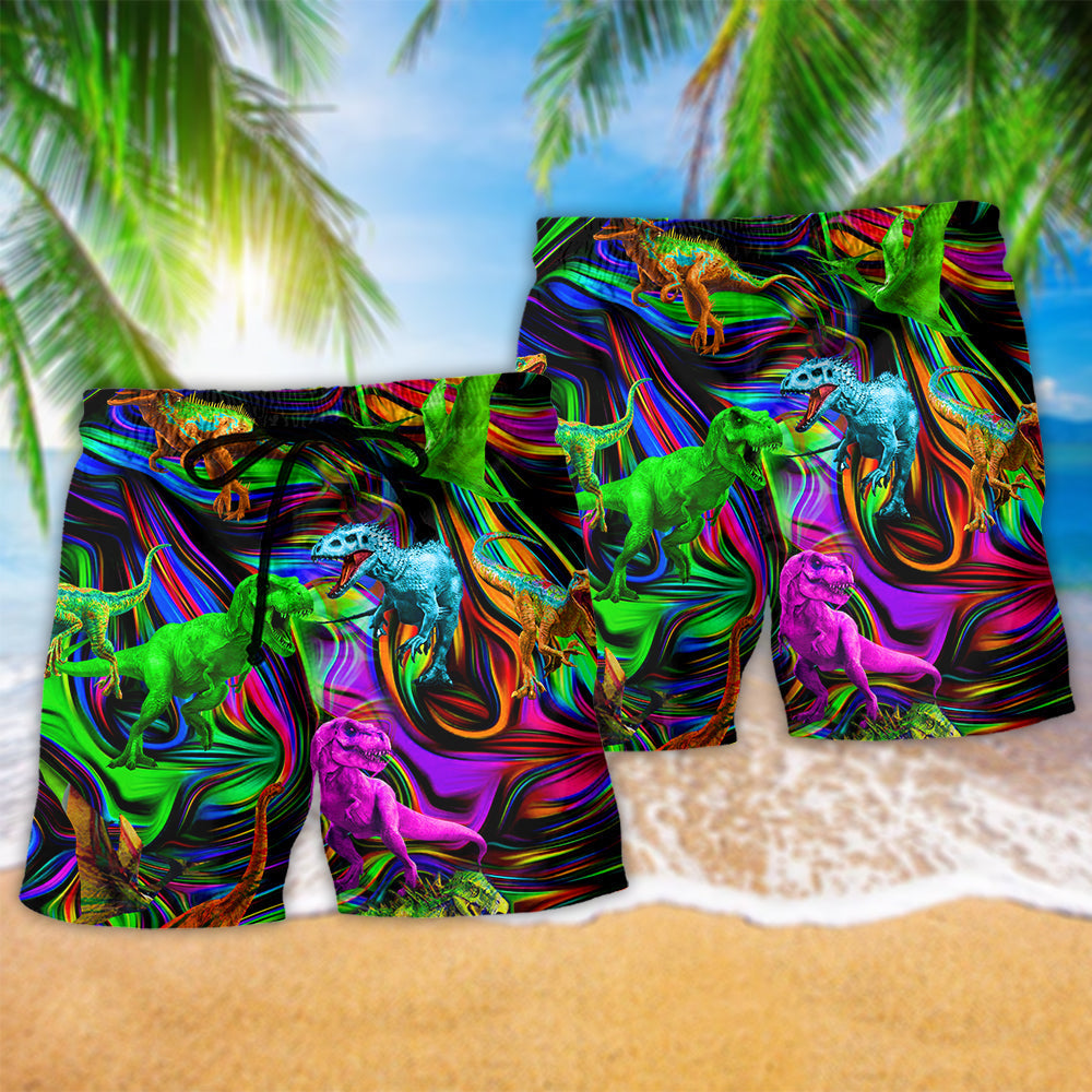 Dinosaur Neon Light Beach Shorts Pattern Detail For Vacation Style And Everyday Comfort