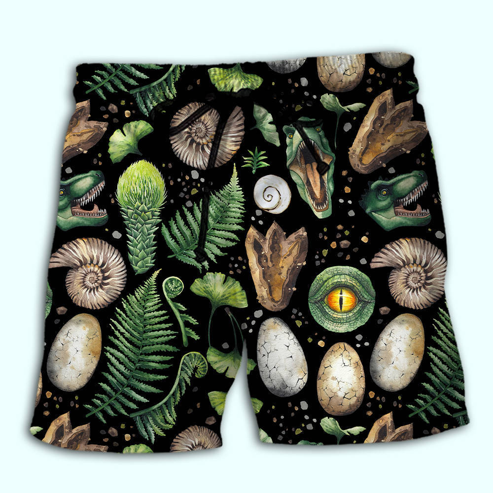 Dinosaur Tropical Leaf Wildlife Beach Shorts Artwork Detail For Comfortable Everyday Summer Wear