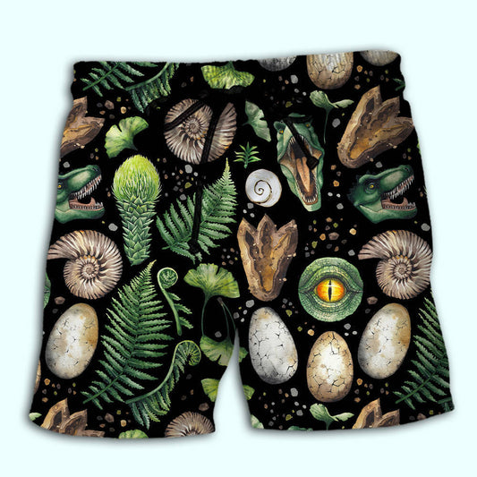Dinosaur Tropical Leaf Wildlife Beach Shorts Artwork Detail For Comfortable Everyday Summer Wear