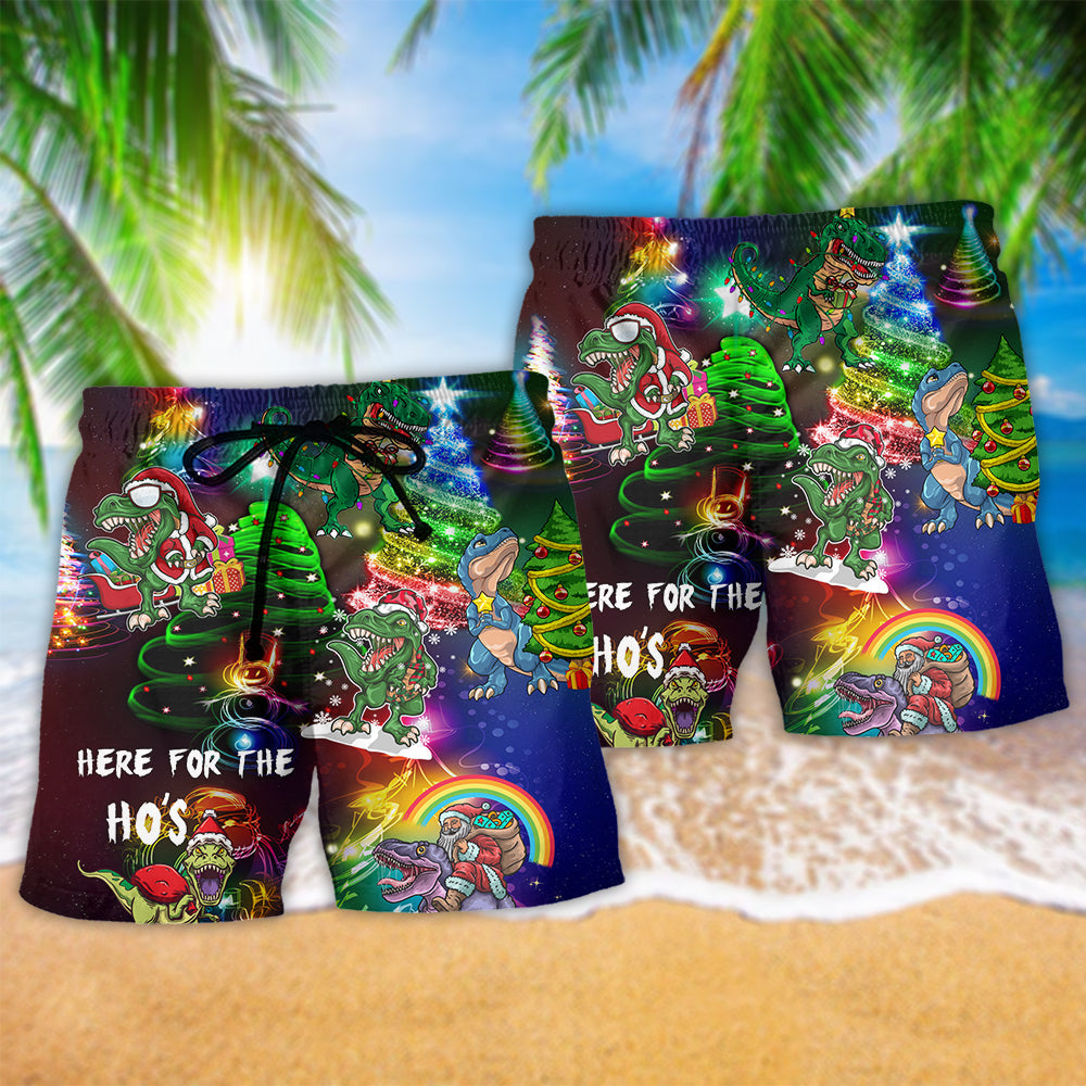 Christmas Dinosaur Night Beach Shorts Pattern Detail For Poolside Fun And Relaxed Holiday Style