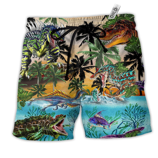 Dinosaur Developmental Story World Hawaiian Beach Shorts For Animal Lover Vacation Wear