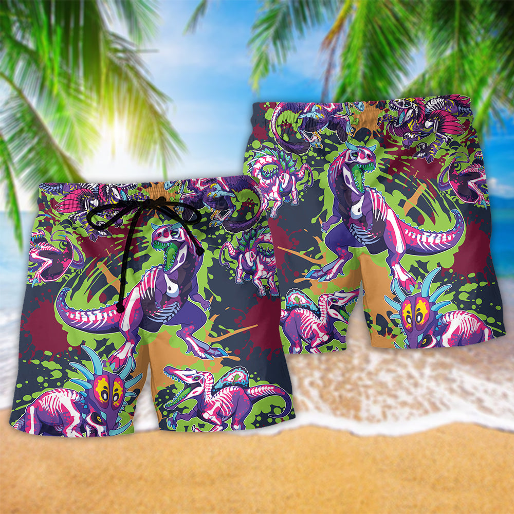 Playful Dinosaur Beach Shorts Pattern Detail For Island Trips And Relaxed Holiday Style