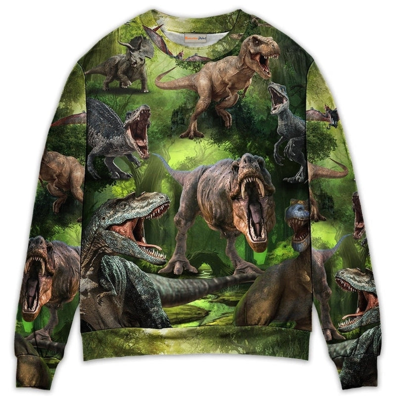 Dinosaur Forest Adventure Sweater For Casual Wear Travel Parties And Comfortable Seasonal Style