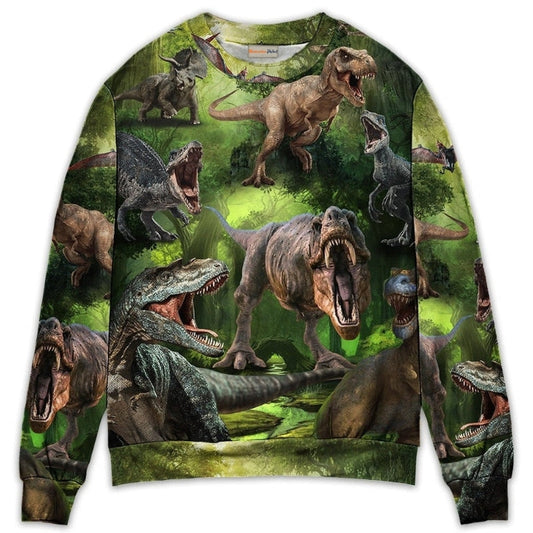 Dinosaur Forest Adventure Sweater For Casual Wear Travel Parties And Comfortable Seasonal Style