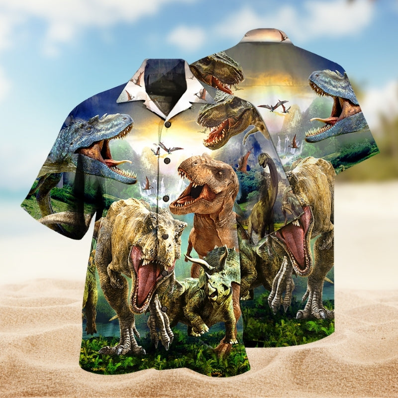 Dinosaur Roarsome Hawaiian Shirt For Coastal Getaways, Outdoor Gatherings, And Thoughtful Gift Giving