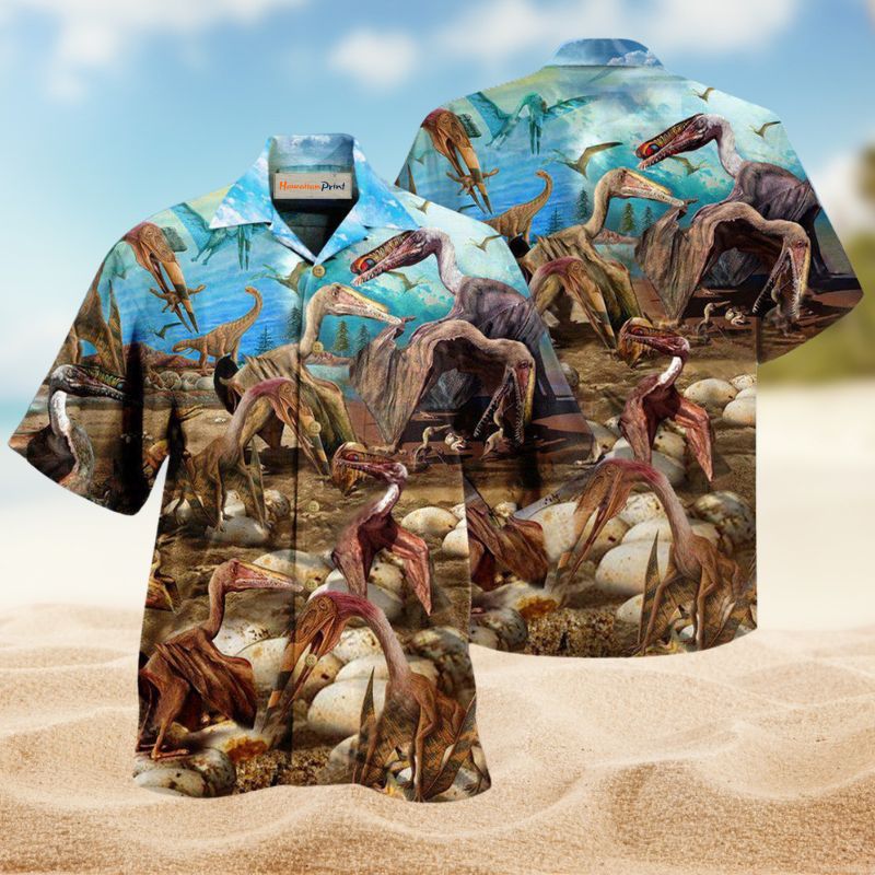 Dinosaur King Sky Hawaiian Shirt For Summer Vacation, Beach Travel, And Casual Wear