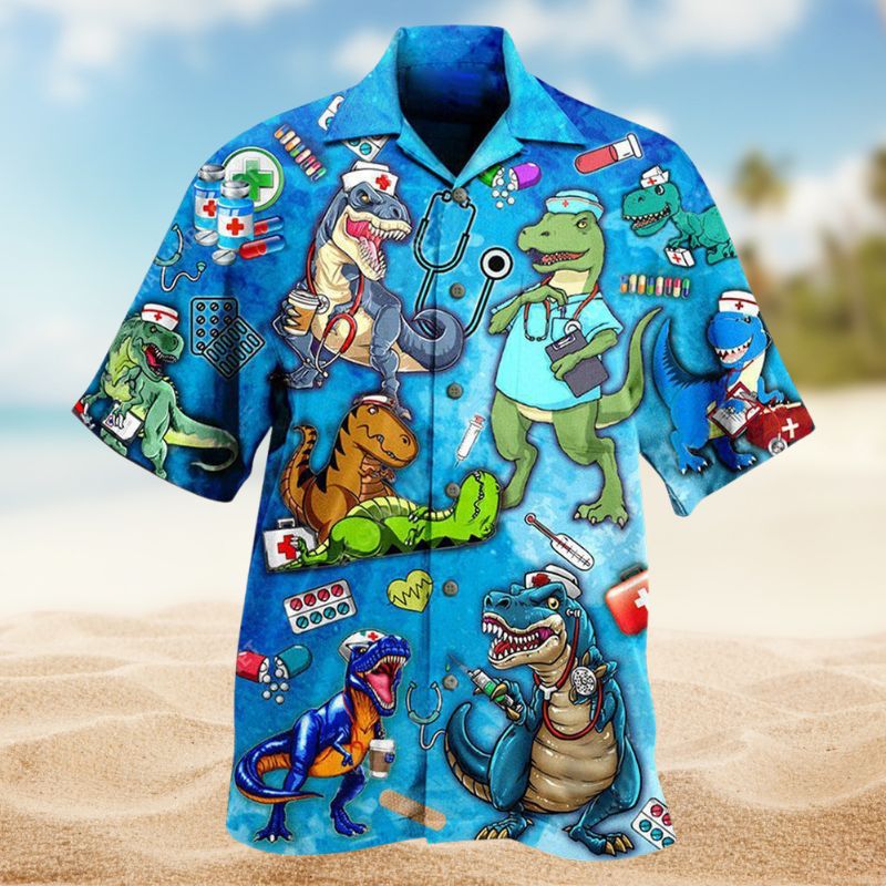 Dinosaur Nurse Vacation Hawaiian Shirt For Resort Trips, Coastal Parties, And Warm Weather Style