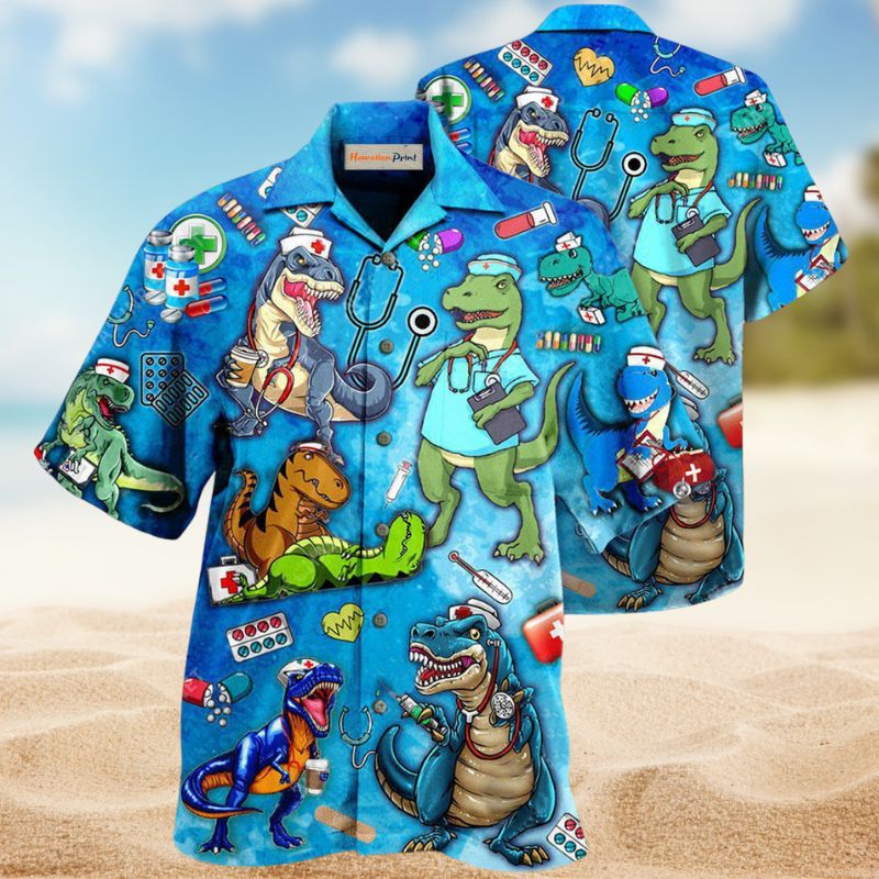 Dinosaur Nurse Vacation Hawaiian Shirt For Resort Trips, Coastal Parties, And Warm Weather Style