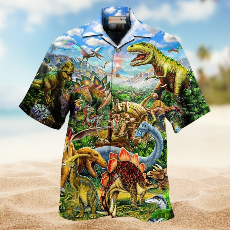 Dinosaur Roaring World Hawaiian Shirt For Tropical Trips Coastal Events And Distinctive Summer Style