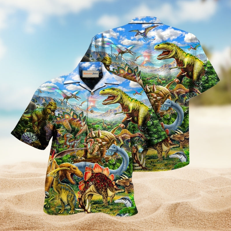 Dinosaur Roaring World Hawaiian Shirt For Tropical Trips Coastal Events And Distinctive Summer Style