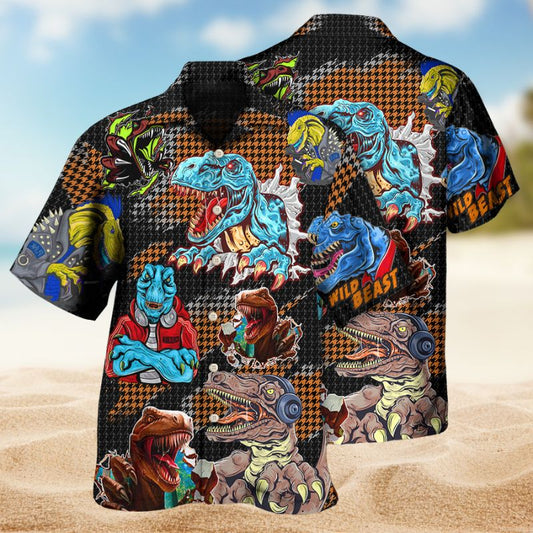 Dinosaur Roar Hawaiian Shirt For Animal Lovers, Beach Travel, And Casual Summer Style