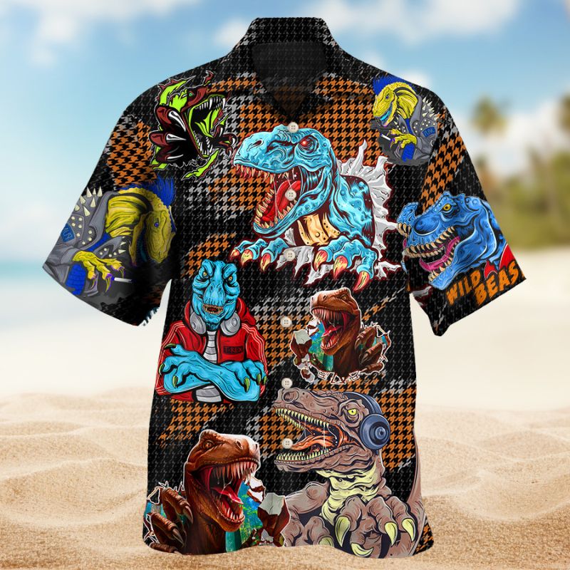 Dinosaur Roar Hawaiian Shirt For Animal Lovers, Beach Travel, And Casual Summer Style