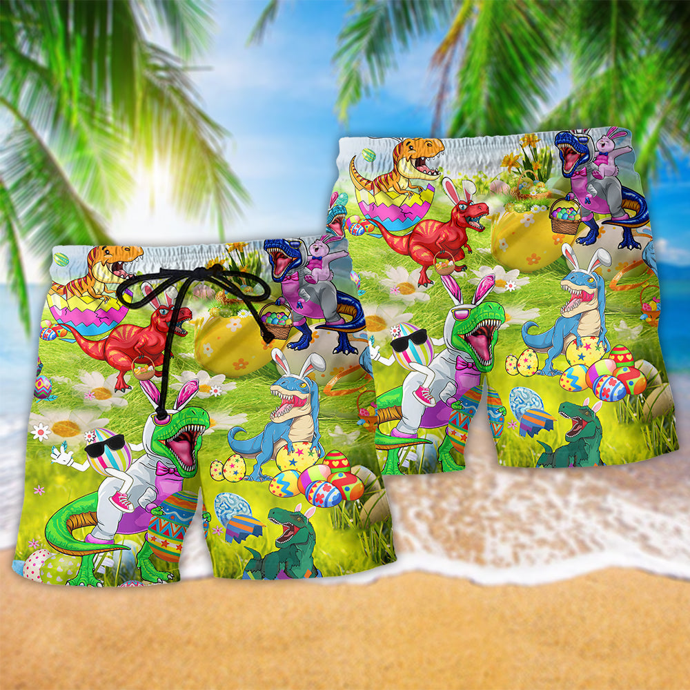 Funny T Rex Egg Humor Beach Shorts Pattern Detail For Sunny Outdoor Activities