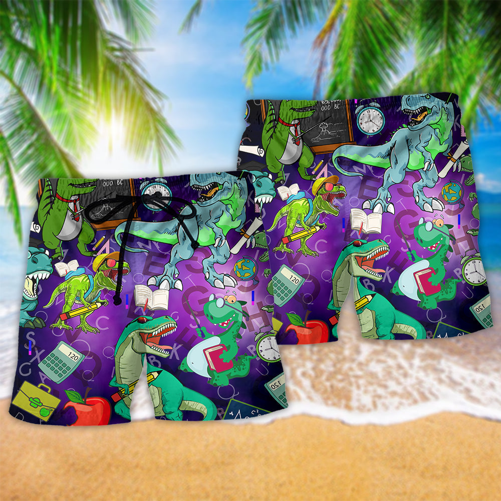 Teacher Dinosaur Beach Shorts Pattern Detail For Casual Outings And Easygoing Coastal Style
