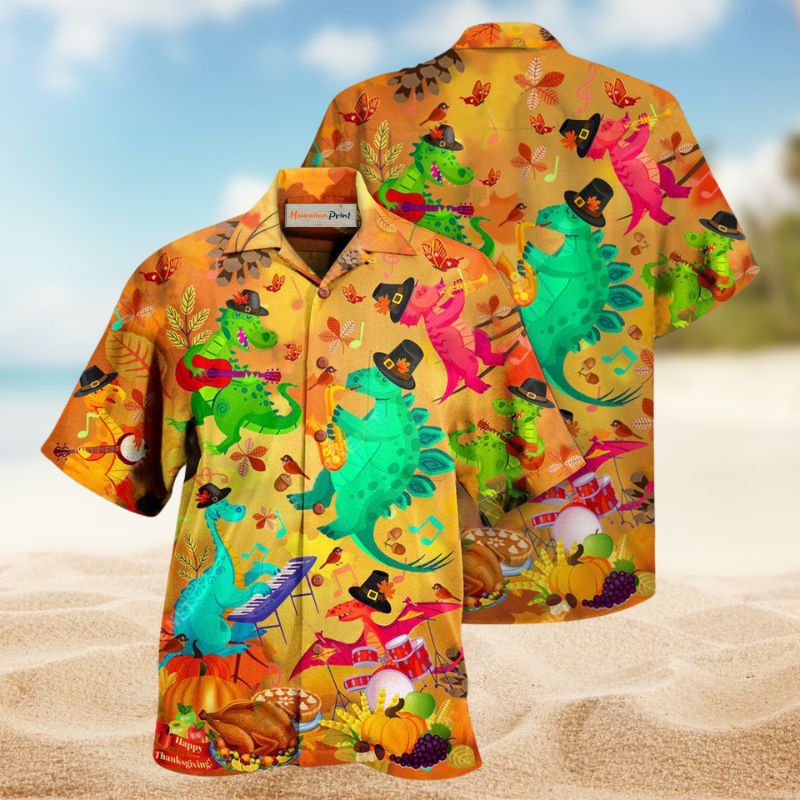 Dinosaur Thanksgiving Hawaiian Shirt For Island Vacations, Weekend Events, And Relaxed Everyday Outfits