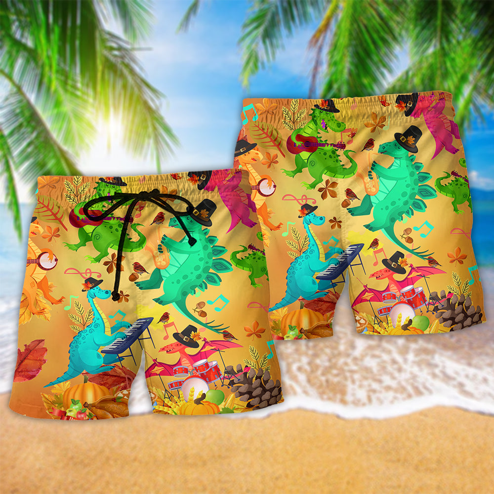 Dinosaur Thanksgiving Beach Shorts Pattern Detail For Island Trips And Thoughtful Gift Giving
