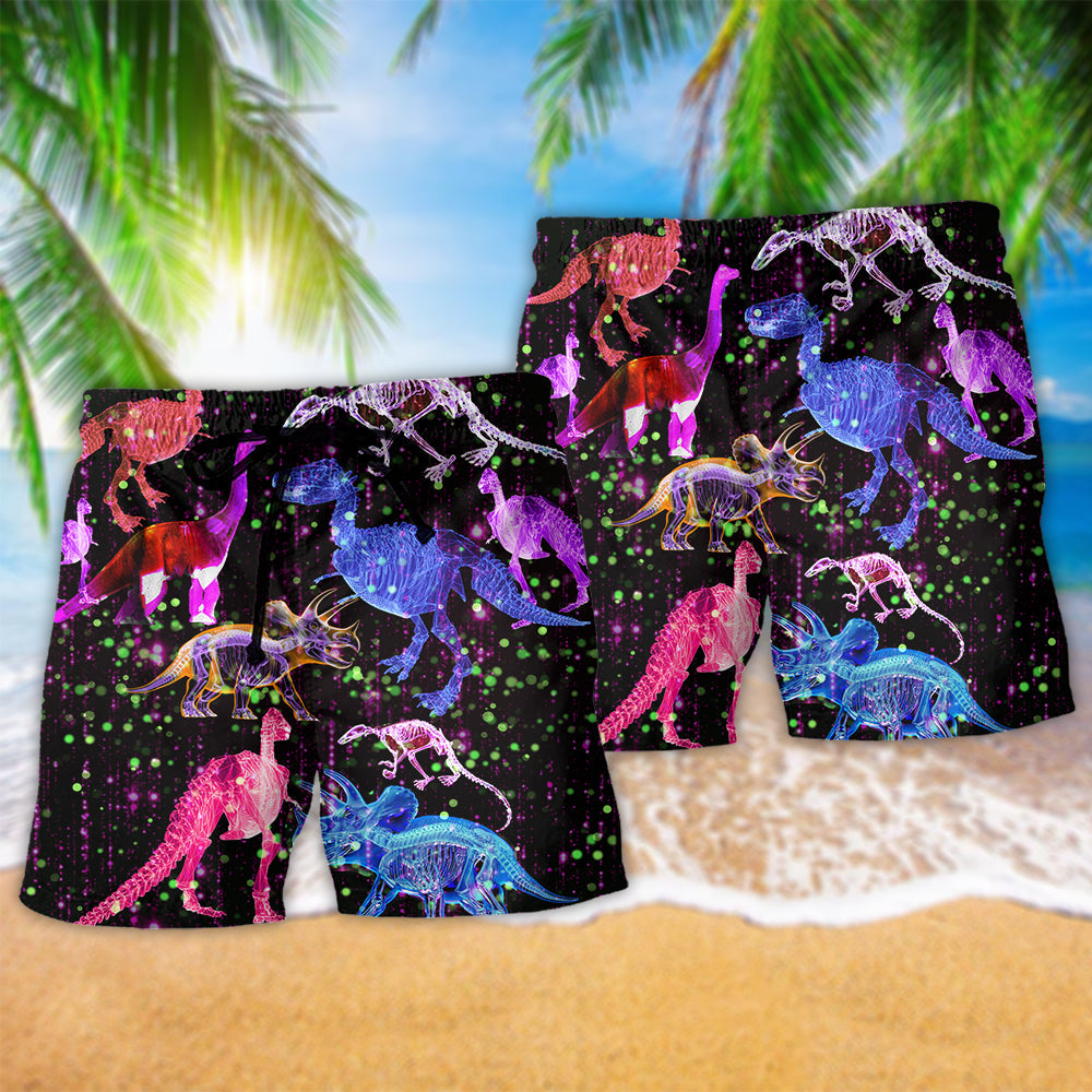 Dinosaur X Ray Sparkle Beach Shorts Pattern Detail For Beachside Relaxation And Weekend Casual Style