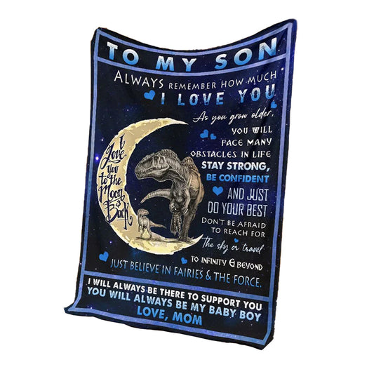 Dinosaur To My Son I Love You Flannel Blanket For Cozy Bedroom Sofa Decor