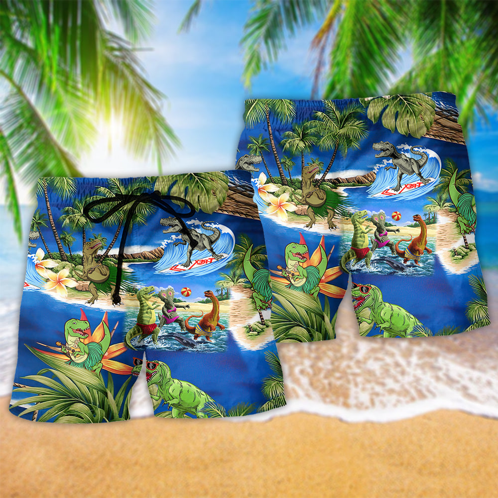 Dinosaur Summer World Beach Shorts Pattern Detail For Vacation Style And Travel Ready Comfort