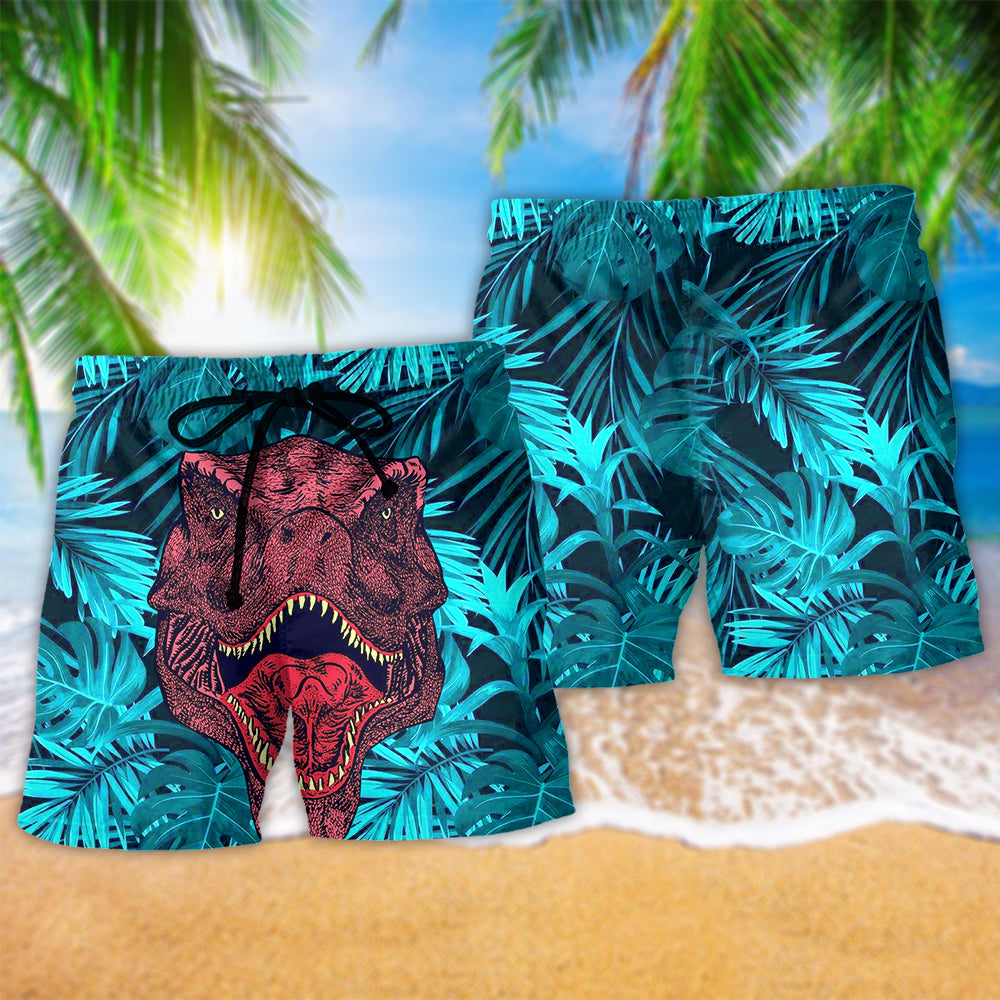 Tropical Dinosaur Summer Beach Shorts Pattern Detail For Leisure Travel And Comfortable Daily Wear
