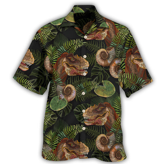 Tropical Dinosaur Leaves Pattern Hawaiian Shirt For Island Vacations, Weekend Events, And Relaxed Everyday Outfits