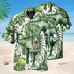 Tropical Dinosaur Green Leaf Hawaiian Shirt For Resort Trips, Coastal Parties, And Warm Weather Style