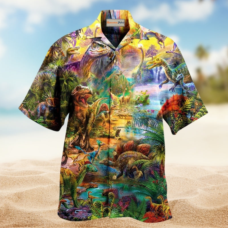 Colorful Dinosaur World Hawaiian Shirt For Resort Travel Summer Events And Thoughtful Casual Gifting