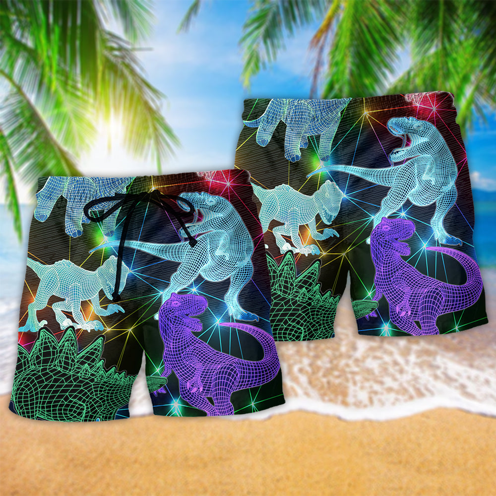 Dinosaurs Neon Full Colorful Dinosaur Beach Shorts Design Detail For Coastal Escapes And Daily Wear