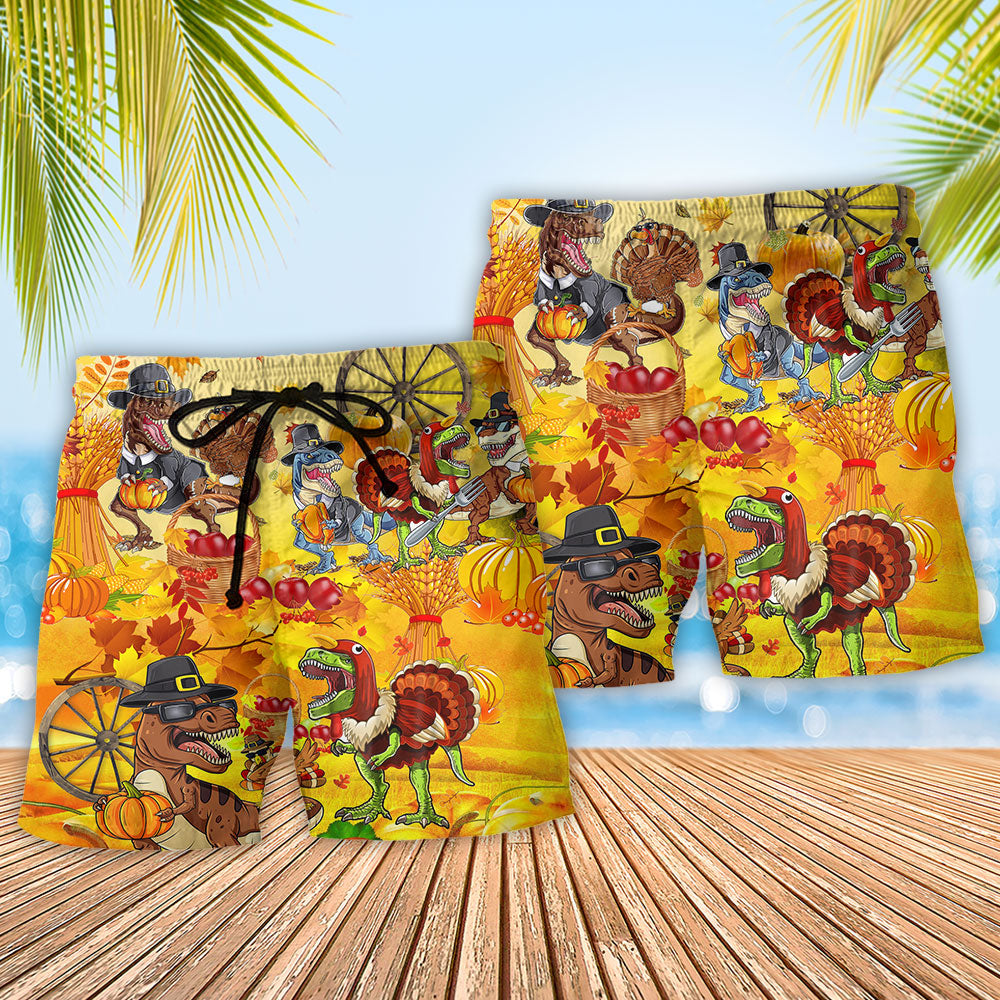 Thanksgiving Dinosaur Beach Shorts Pattern Detail For Sunny Day Activities And Comfortable Daily Wear