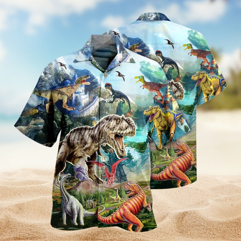 Colorful Dragon Navy Hawaiian Shirt Pattern Detail For Island Holidays