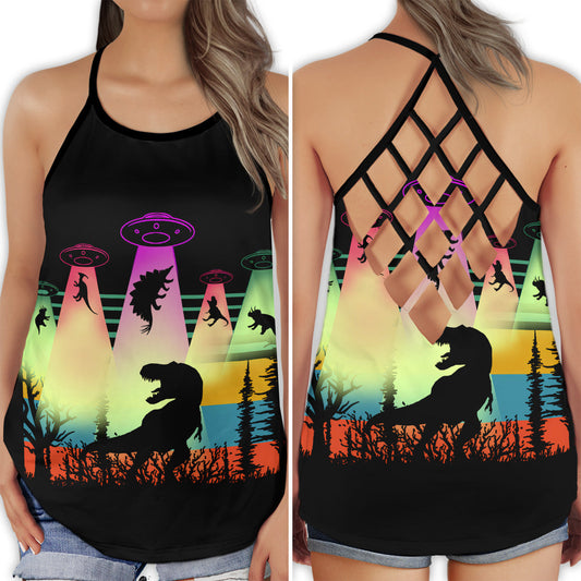 Dinosaur Peace Life Ufo Fantasy Hollow Tank Top For Yoga Workouts And Festival Wear