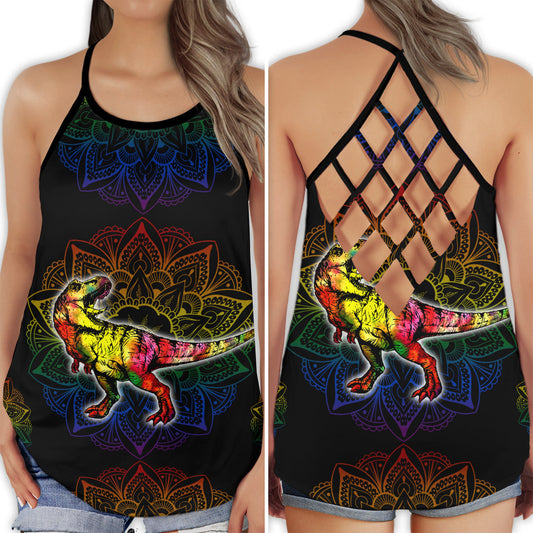 Dinosaur Mandala Peace Life Hollow Tank Top For Yoga Workouts And Festival Wear