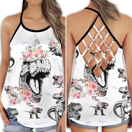 Dinosaur Peace Life Modern Theme Hollow Tank Top For Yoga Workouts And Festival Wear