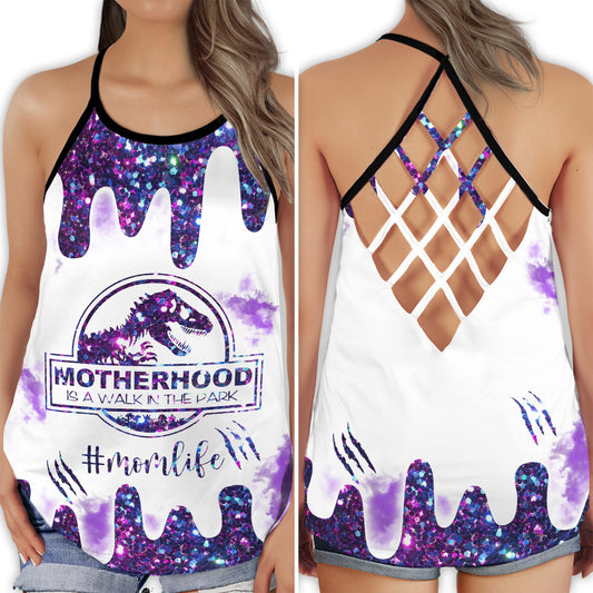 Dinosaur Motherhood Peace Life Hollow Tank Top For Yoga Workouts And Festival Wear