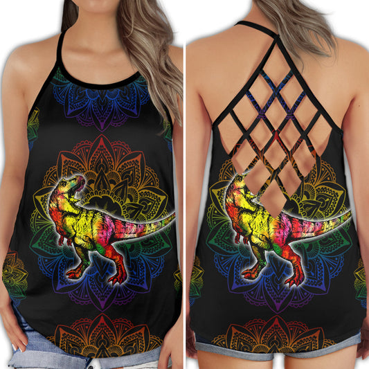 Dinosaur Peace Dark Theme Relax Mood Hollow Tank Top For Workouts Festivals And Bold Style