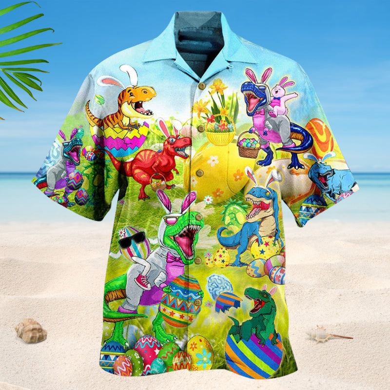 Dinosaurs Rex Eggs Hunting Hawaiian Shirt For Island Vacations, Resort Wear, And Relaxed Seasonal Style