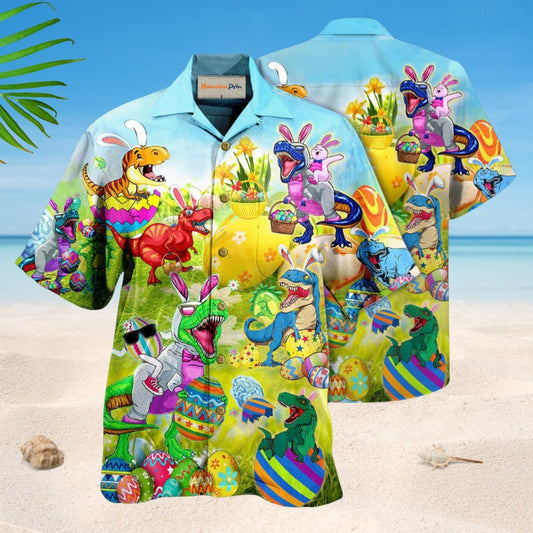 Dinosaurs Rex Eggs Hunting Hawaiian Shirt For Island Vacations, Resort Wear, And Relaxed Seasonal Style