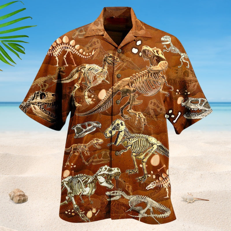 Dinosaurs Rex Skull Hawaiian Shirt For Fantasy Fans, Resort Trips, And Imaginative Summer Style