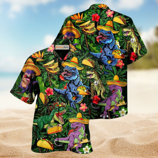 Dinosaurs Taco Rex Hawaiian Shirt For Coastal Travel, Casual Events, And Comfortable Summer Wear