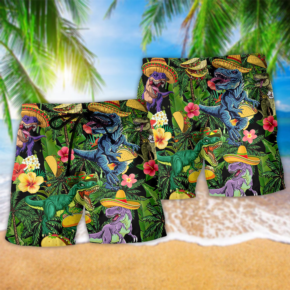 Dinosaur Taco Light Color Beach Shorts Pattern Detail For Casual Outings And Travel Ready Comfort