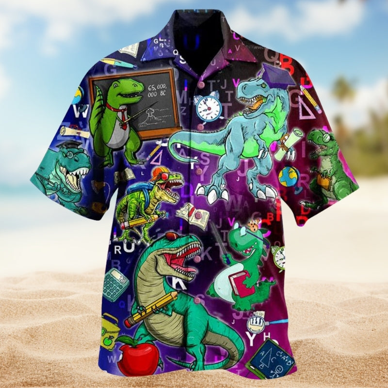 Teacher Dinosaur Humor Hawaiian Shirt For Island Vacations, Weekend Events, And Relaxed Everyday Outfits