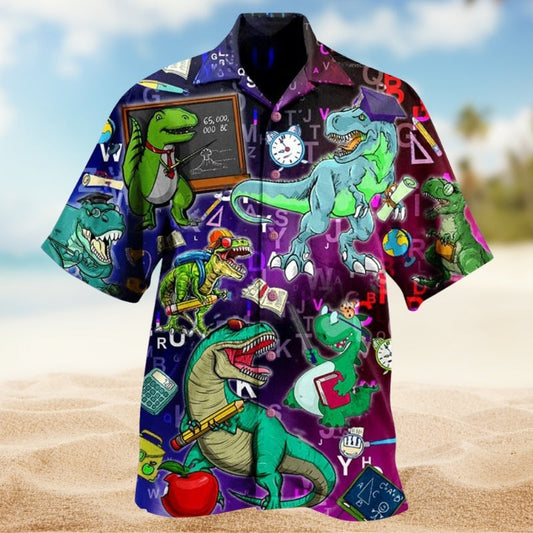 Teacher Dinosaur Humor Hawaiian Shirt For Island Vacations, Weekend Events, And Relaxed Everyday Outfits