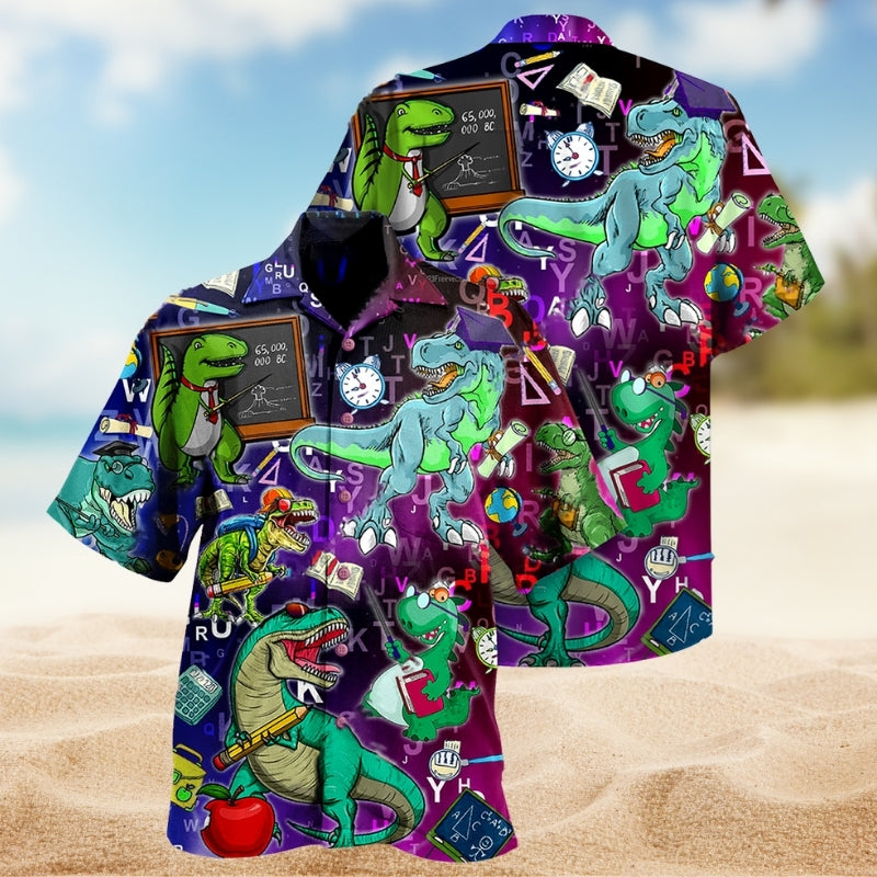 Teacher Dinosaur Humor Hawaiian Shirt For Island Vacations, Weekend Events, And Relaxed Everyday Outfits