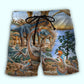Amazing Dinosaur Artistic Beach Shorts Artwork Detail For Comfortable Everyday Summer Wear