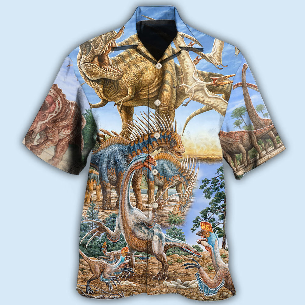 Creative Dinosaur Illustration Hawaiian Shirt For Island Vacations, Weekend Events, And Relaxed Everyday Outfits