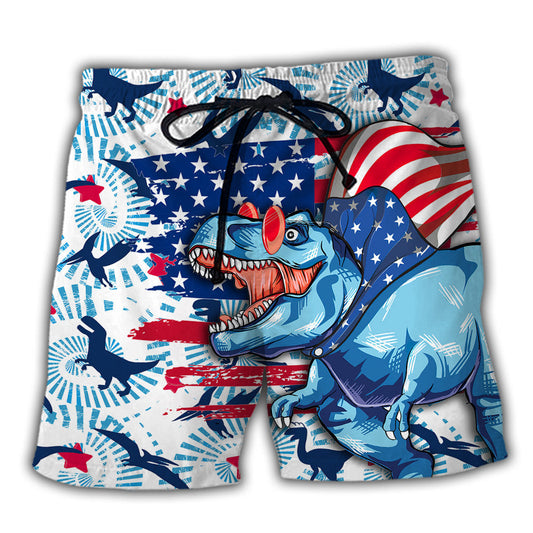 Dinosaur Humor Independence Day Beach Shorts Pattern View For Weekend Trips And Outdoor Activities