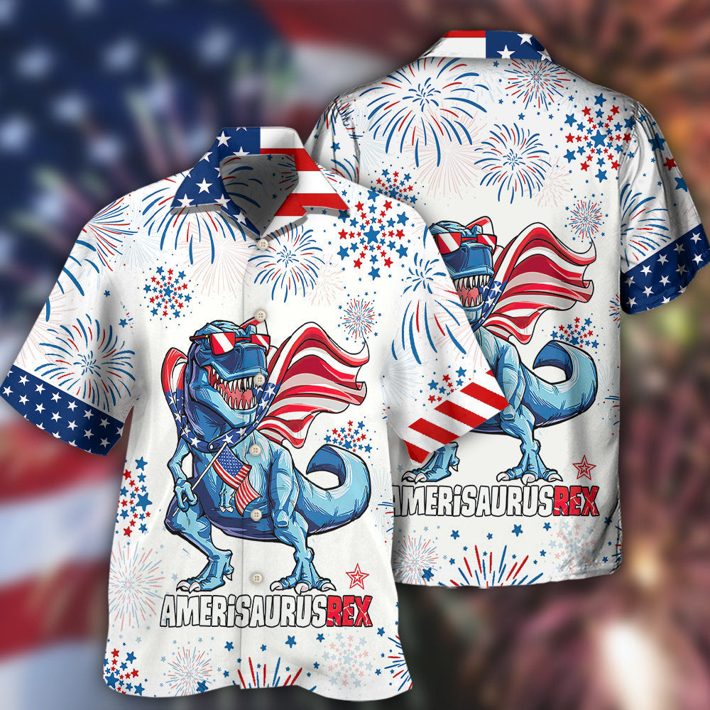 Dinosaur Independence Day Dinosaurus Hawaiian Shirt Pattern View For Lightweight Everyday Style